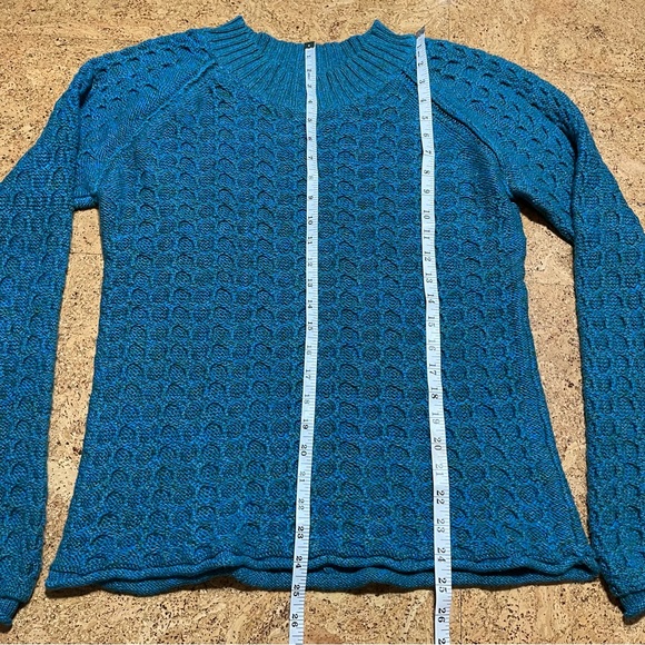 Sundance Cotton Silk Blend Teal & Green Marled Textured Knit Sweater Sz L - Picture 10 of 11